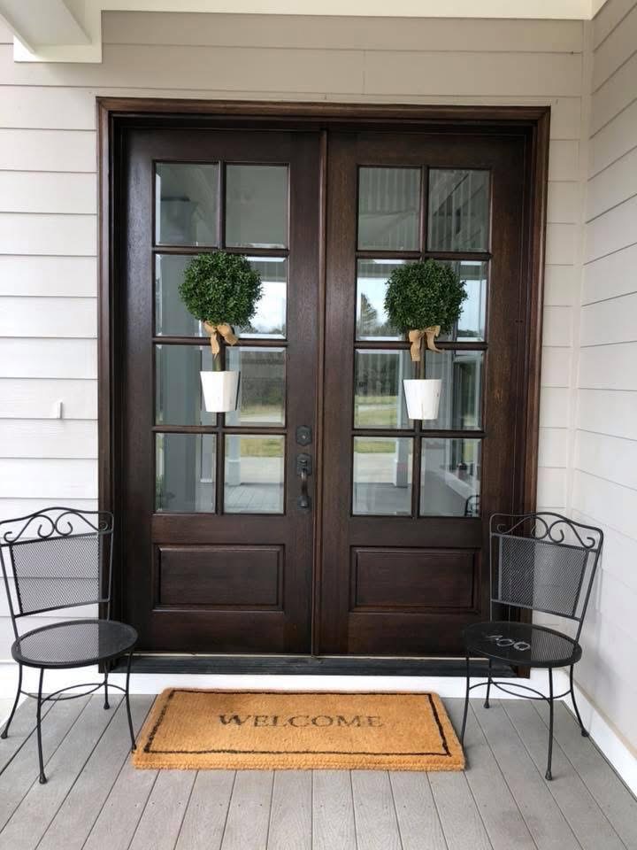 Double front doors after wood refinishing