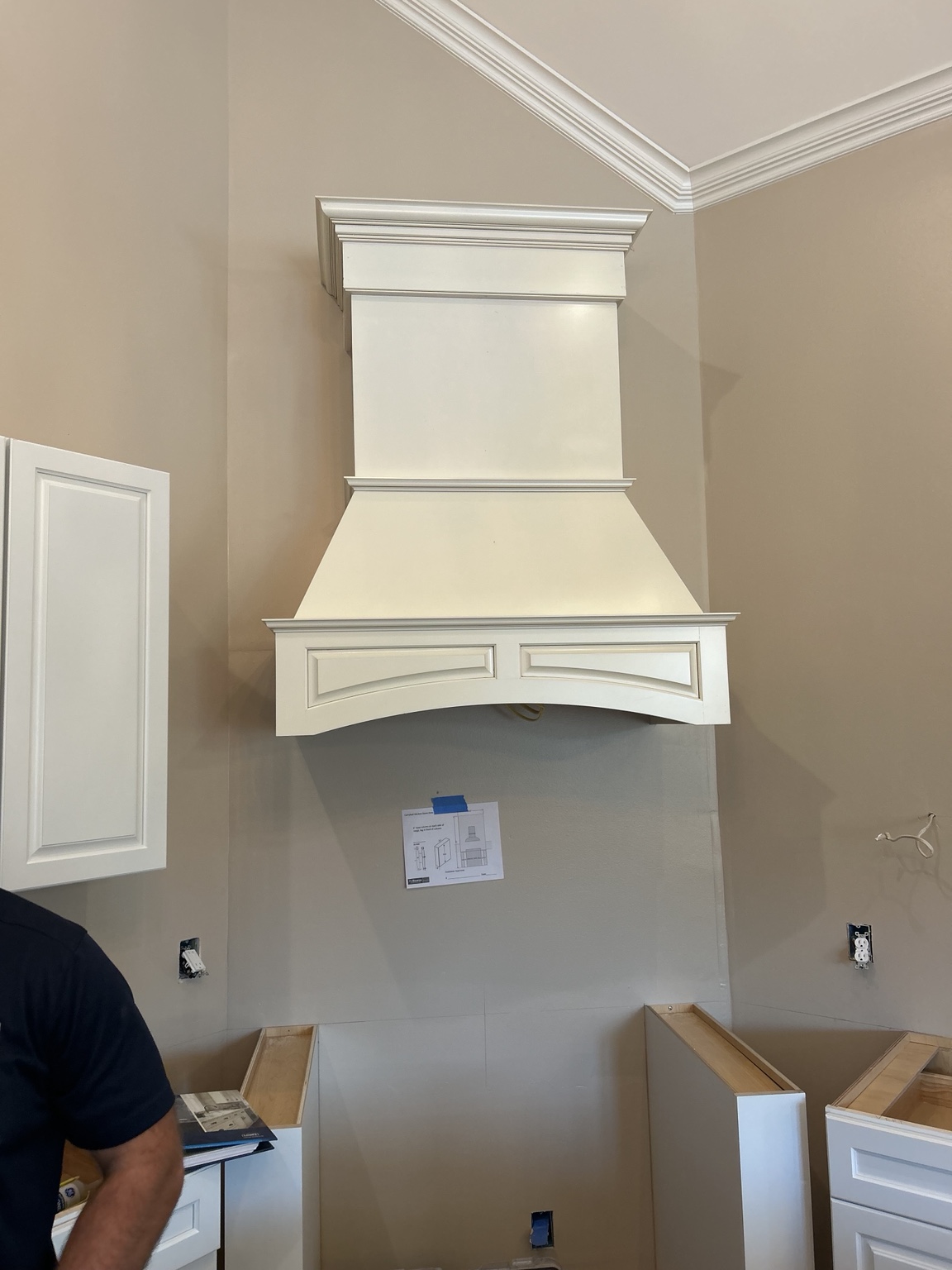 Custom range hood millwork before finishing